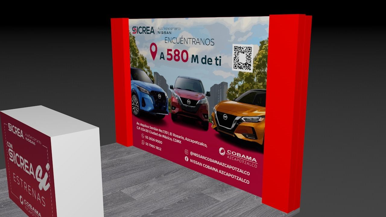 Render 3D del stand SICREA Nissan